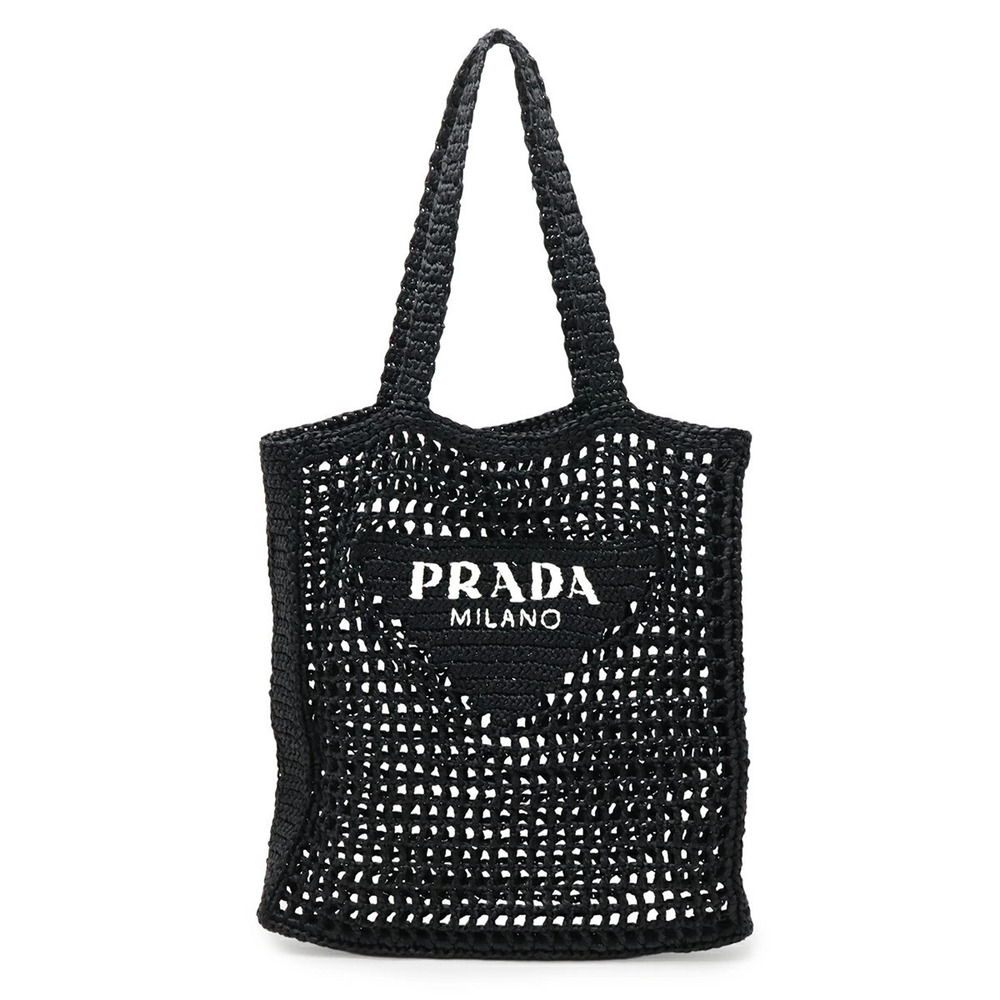 Prada crochet tote bag shoulder black white